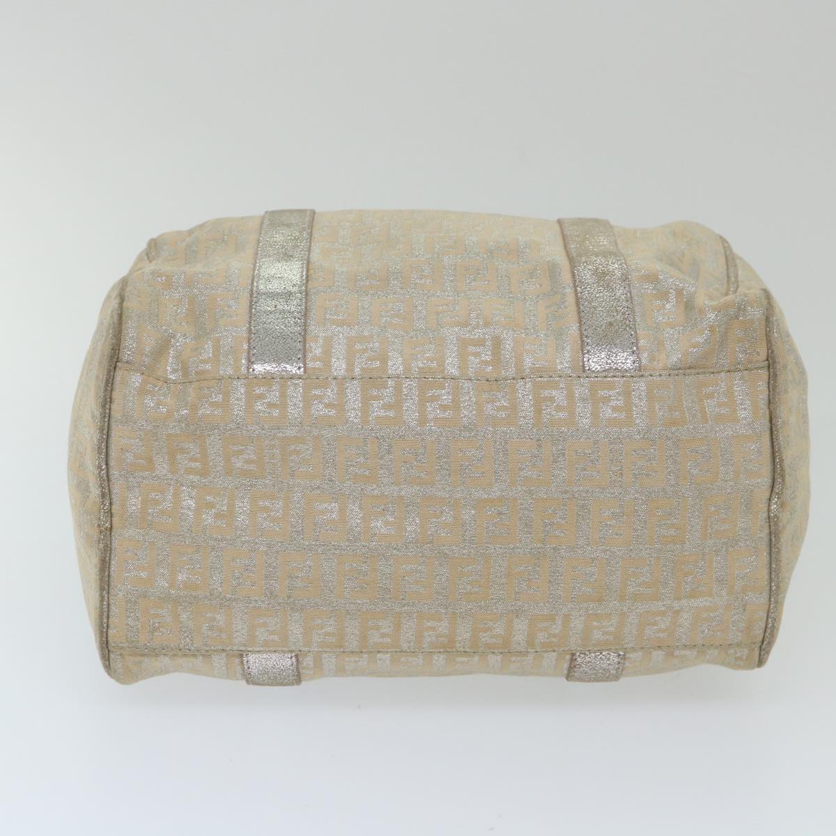 FENDI Zucchino Canvas Hand Bag Silver Auth 59329