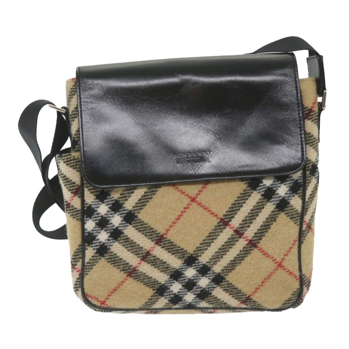 BURBERRY Nova Check Blue Label Shoulder Bag Wool Beige Auth 59449