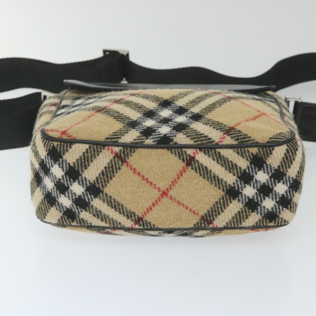 BURBERRY Nova Check Blue Label Shoulder Bag Wool Beige Auth 59449