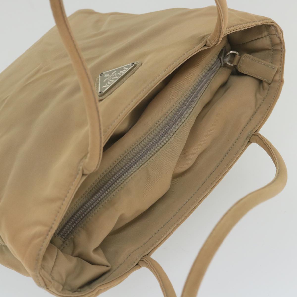 PRADA Hand Bag Nylon Beige Auth 59455