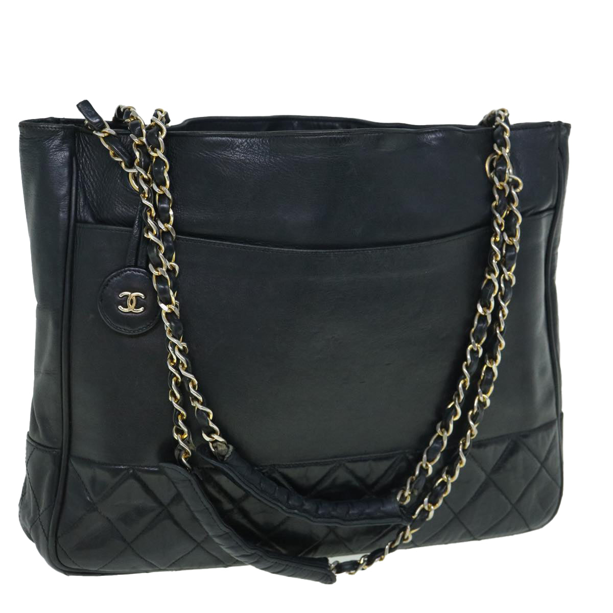 CHANEL Matelasse Chain Shoulder Bag Lamb Skin Black CC Auth 59496