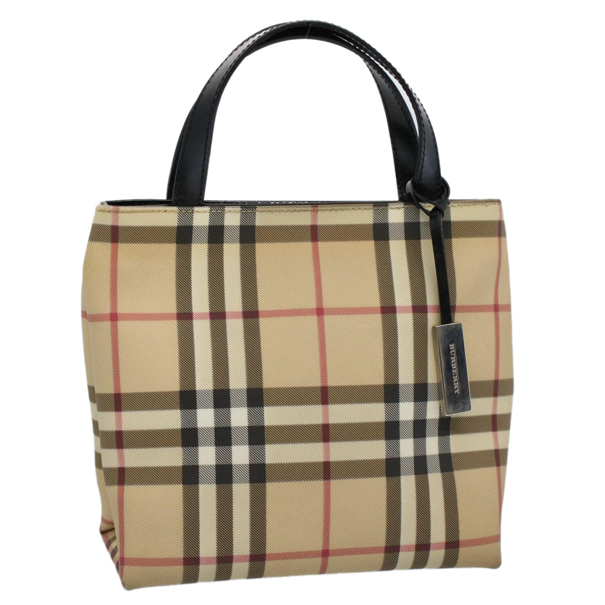 BURBERRY Nova Check Tote Bag PVC Leather Beige Auth 59502