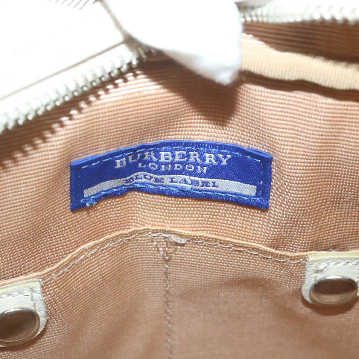 BURBERRY Nova Check Blue Label Boston Bag Nylon White Auth 59505