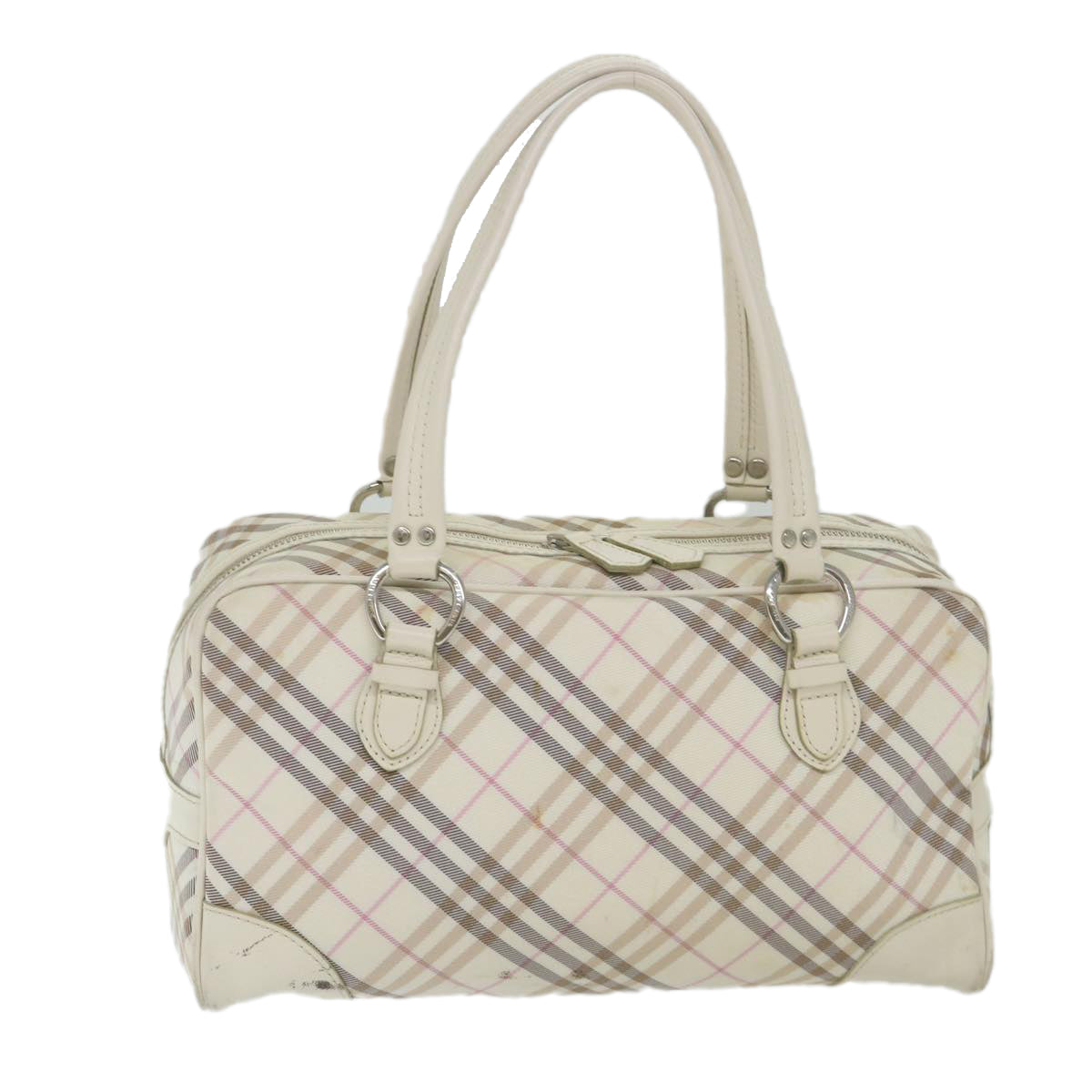 BURBERRY Nova Check Blue Label Boston Bag Nylon White Auth 59505