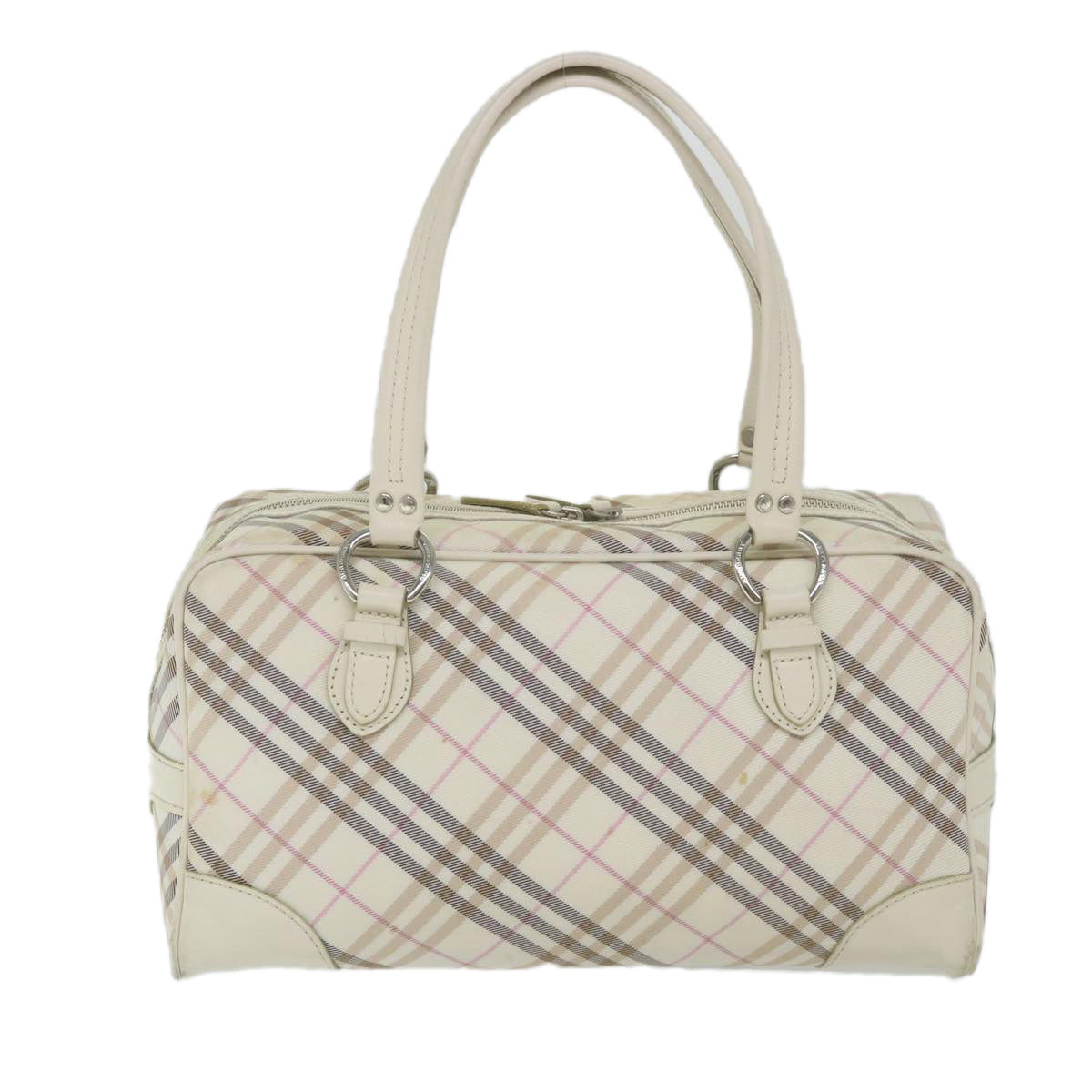 BURBERRY Nova Check Blue Label Boston Bag Nylon White Auth 59505