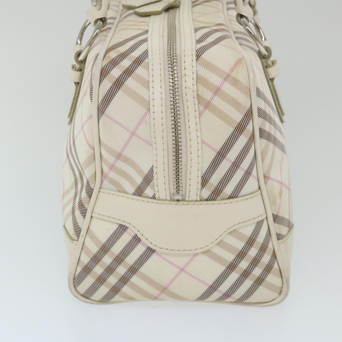 BURBERRY Nova Check Blue Label Boston Bag Nylon White Auth 59505