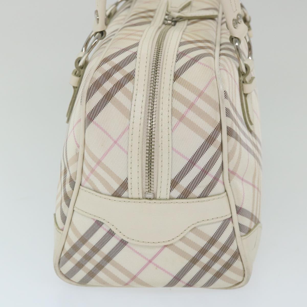 BURBERRY Nova Check Blue Label Boston Bag Nylon White Auth 59505