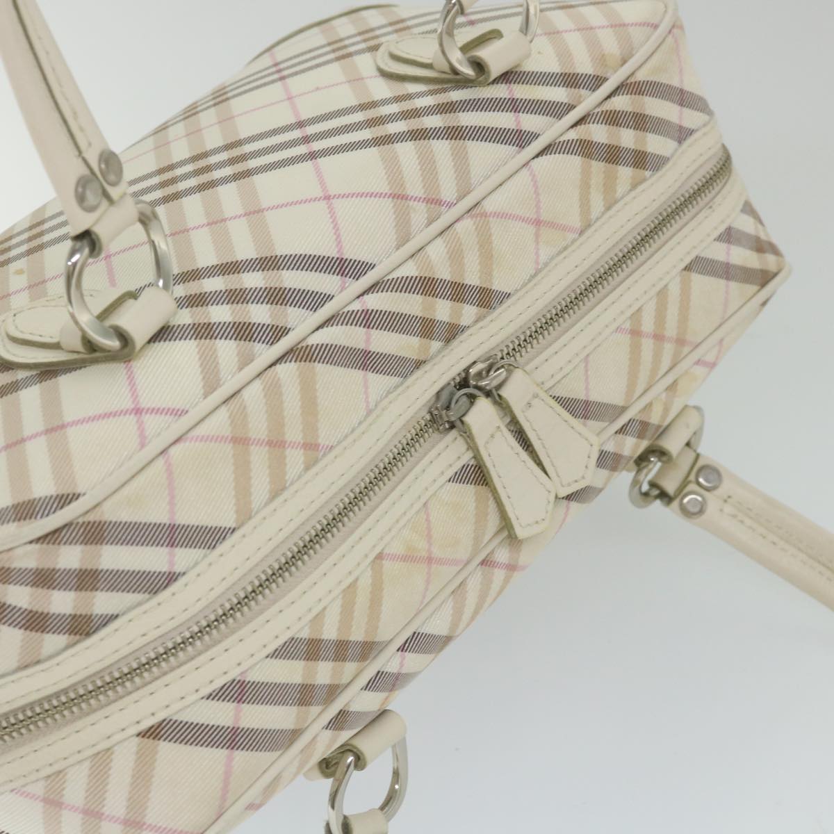 BURBERRY Nova Check Blue Label Boston Bag Nylon White Auth 59505