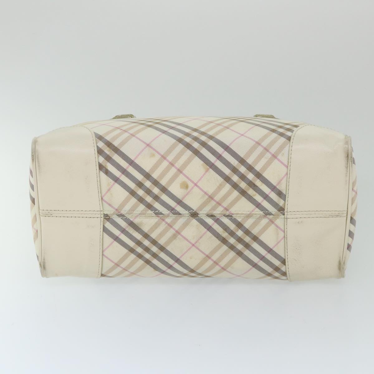 BURBERRY Nova Check Blue Label Boston Bag Nylon White Auth 59505