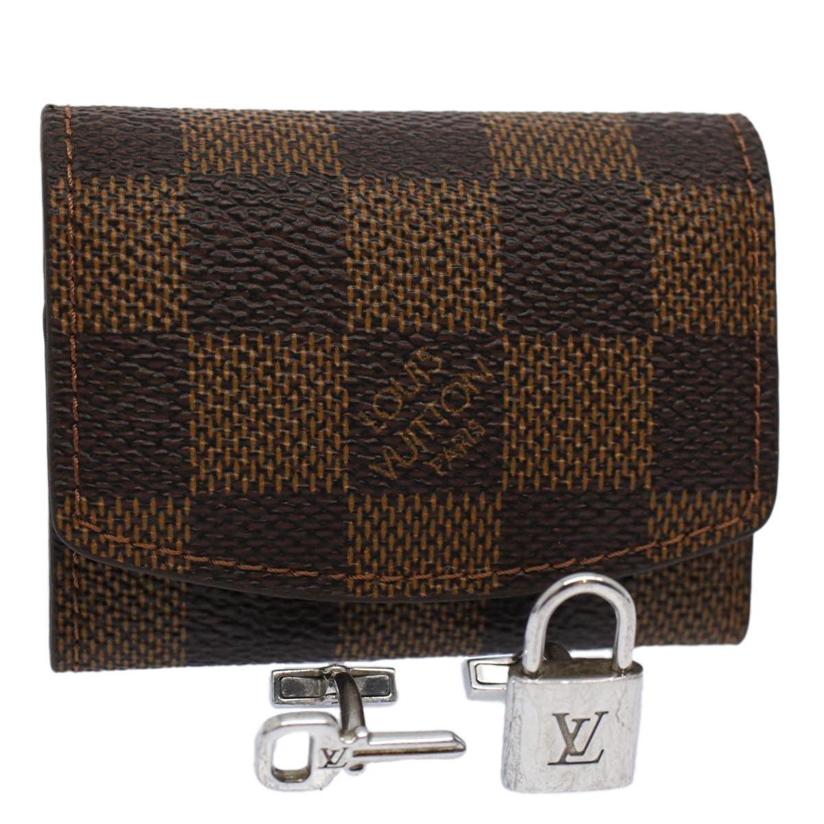 LOUIS VUITTON Damier Ebene Buton De Manchette Cuff Case M64600 LV Auth 59536