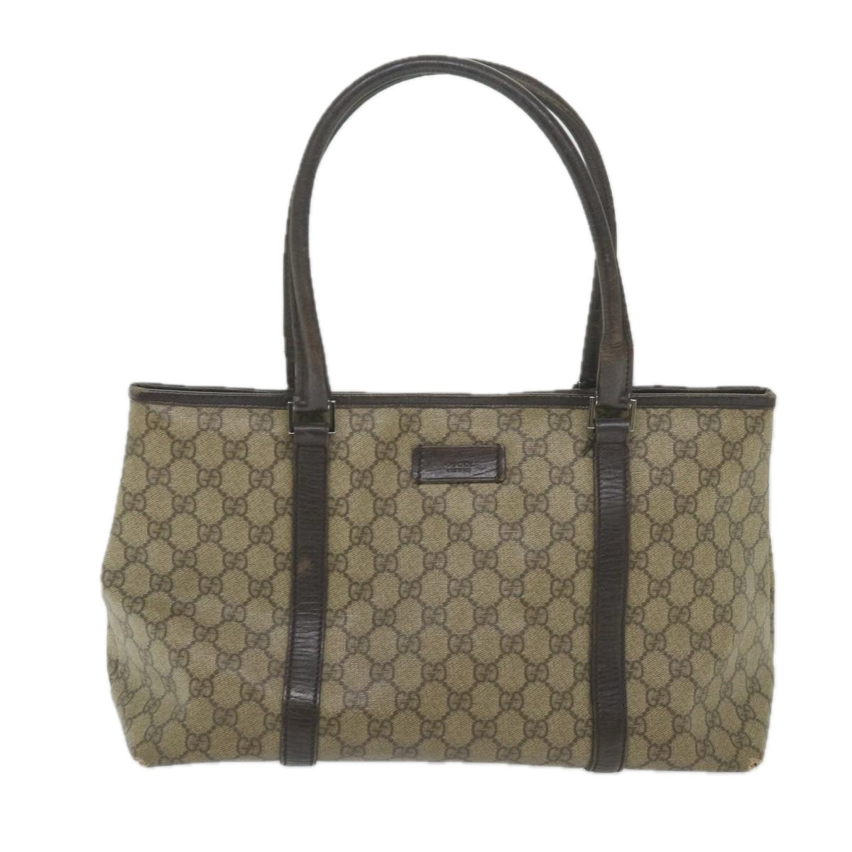 GUCCI GG Supreme Tote Bag PVC Leather Beige 114595 Auth 59553