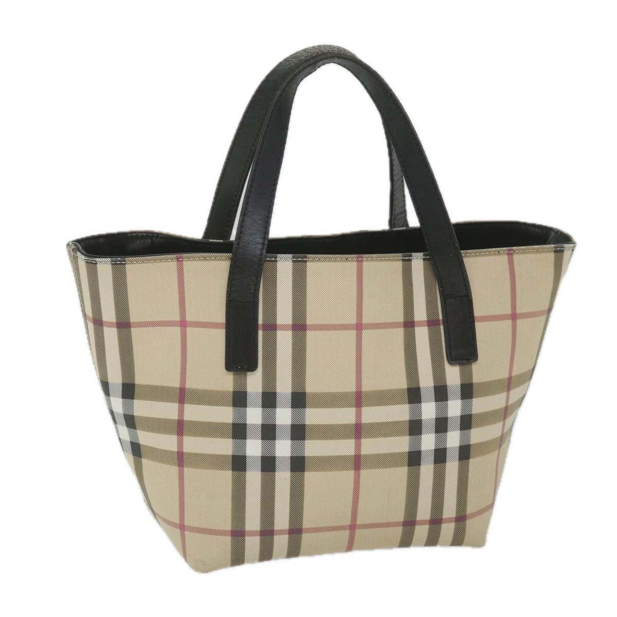 BURBERRY Nova Check Hand Bag PVC Leather Beige Auth 59562