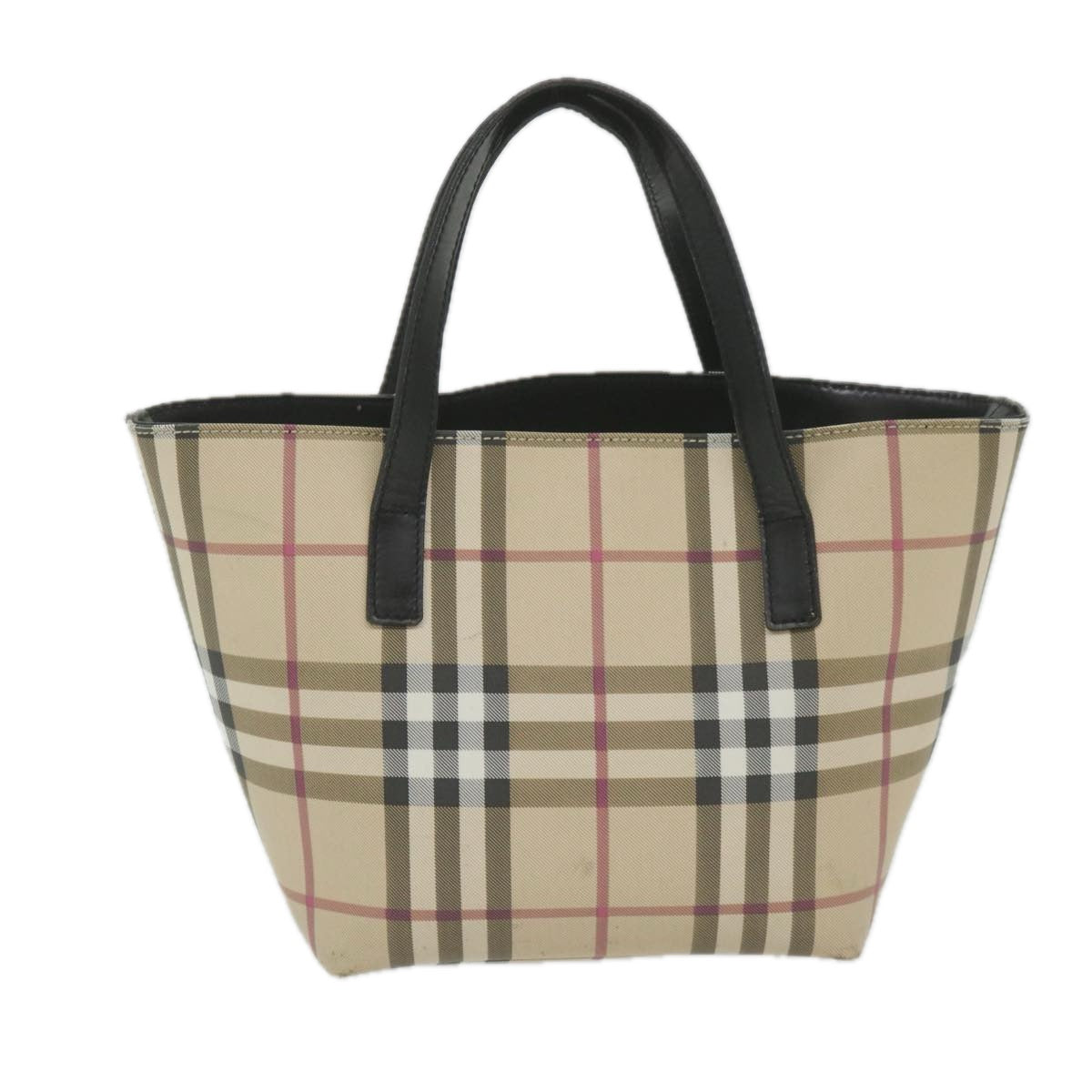 BURBERRY Nova Check Hand Bag PVC Leather Beige Auth 59562