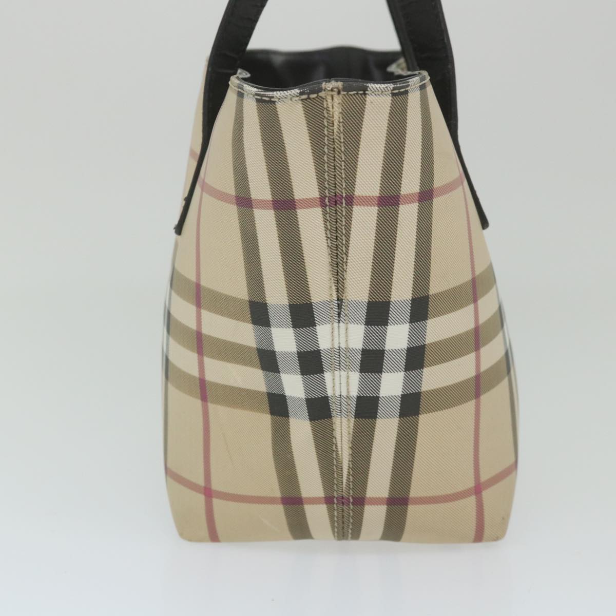 BURBERRY Nova Check Hand Bag PVC Leather Beige Auth 59562