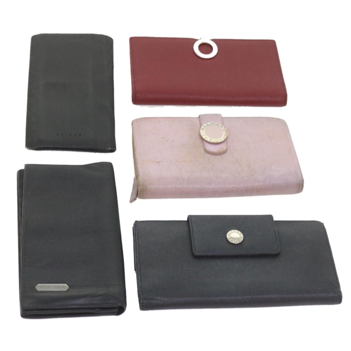 BVLGARI Wallet Leather 5Set Black Red pink Auth 59593
