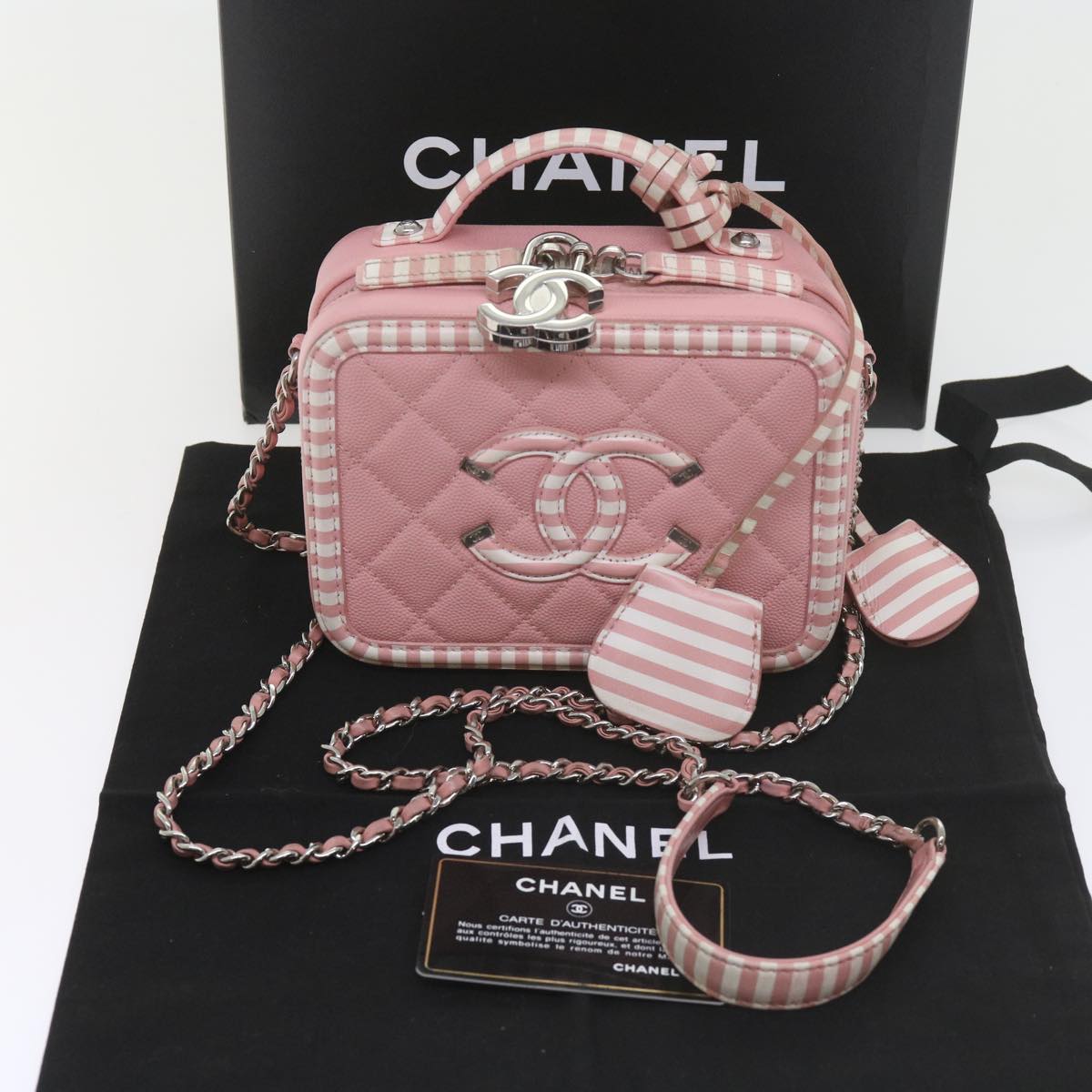 CHANEL Matelasse Chain Shoulder Bag Caviar Skin Wine Red CC Auth 59605A