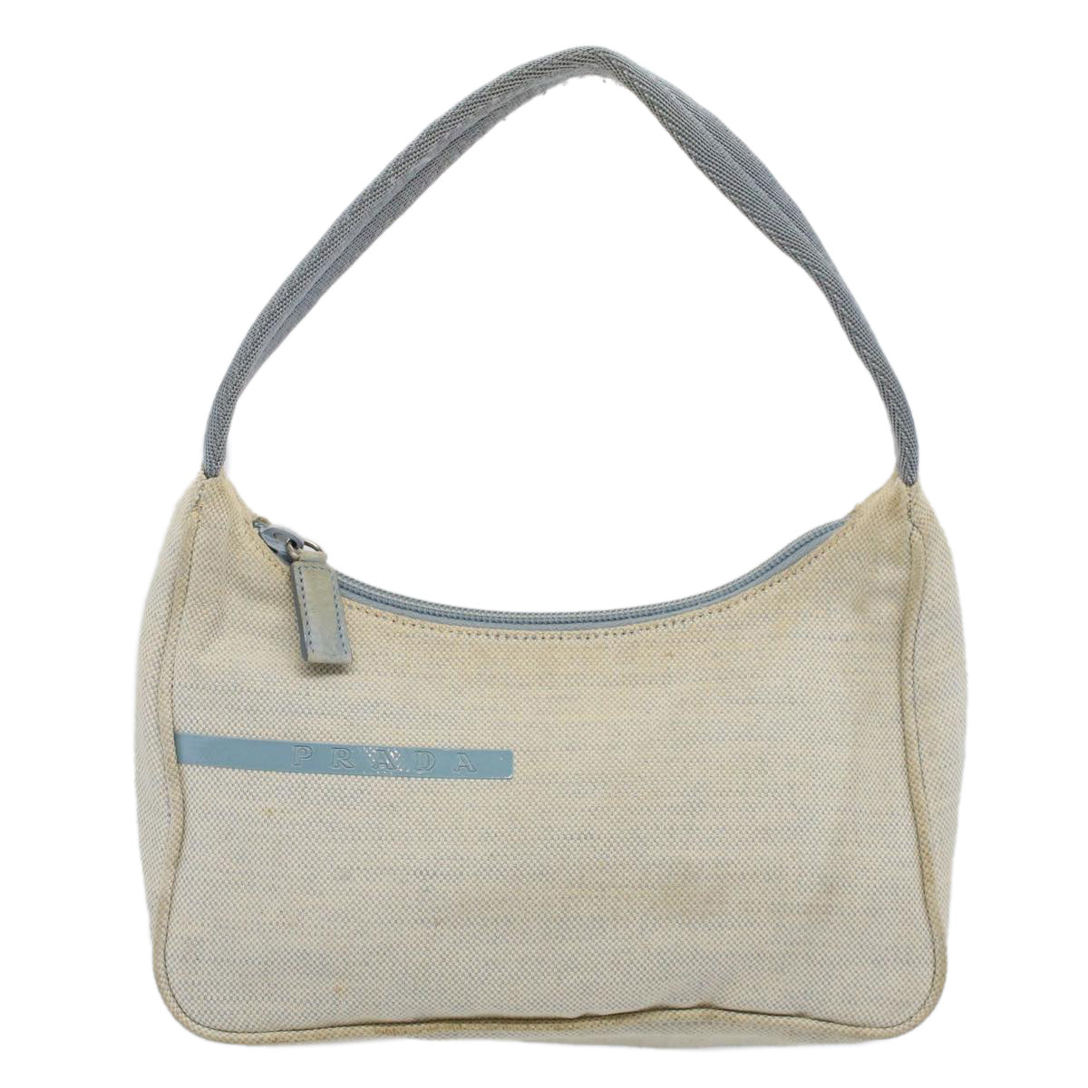 PRADA Hand Bag Canvas White Light Blue Auth 59618