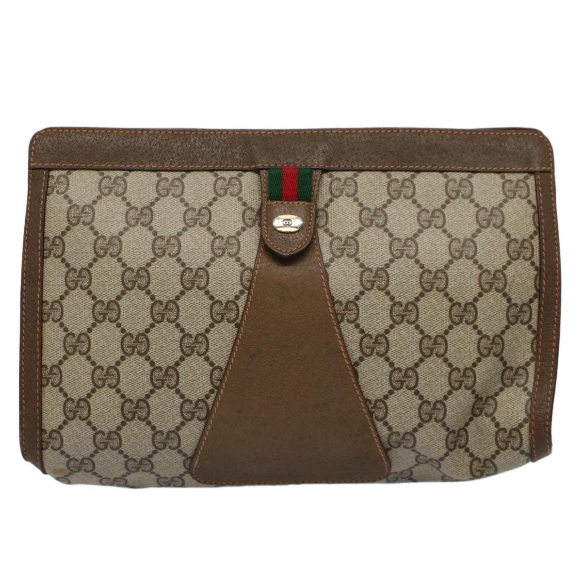 GUCCI GG Supreme Web Sherry Line Clutch Bag Beige Red Green 89 01 033 Auth 59621