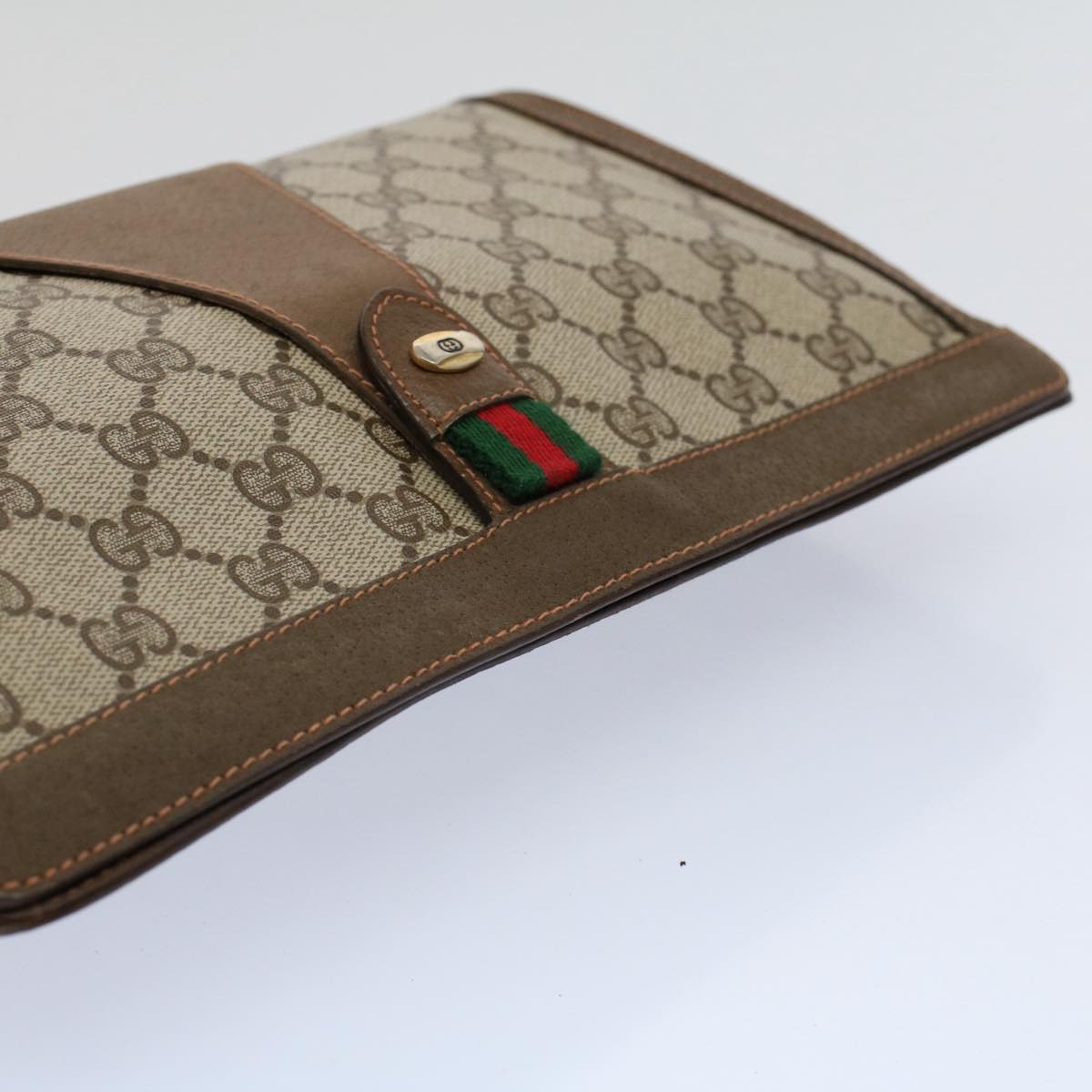 GUCCI GG Supreme Web Sherry Line Clutch Bag Beige Red Green 89 01 033 Auth 59621