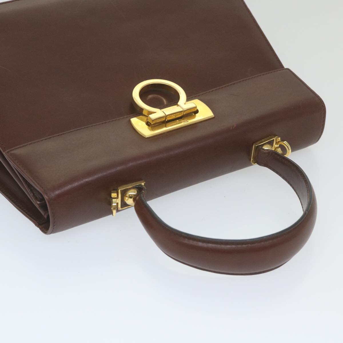 Salvatore Ferragamo Gancini Hand Bag Leather 2way Brown Auth 59635