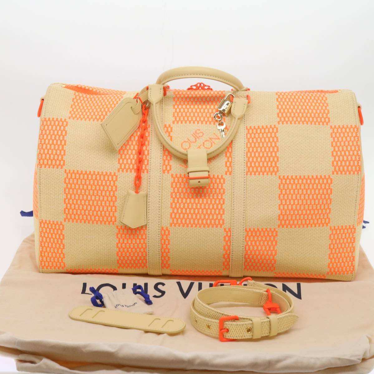 LOUIS VUITTON Damier Giant Keepall Bandouliere 50 Bag Beige M57419 Auth 59673S