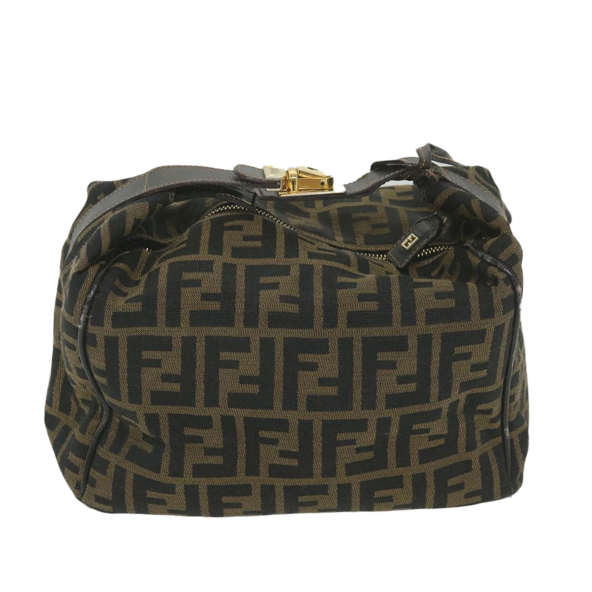FENDI Zucca Canvas Vanity Cosmetic Pouch Black Brown Auth 59688 - 0