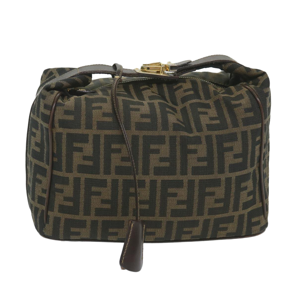 FENDI Zucca Canvas Vanity Cosmetic Pouch Black Brown Auth 59689