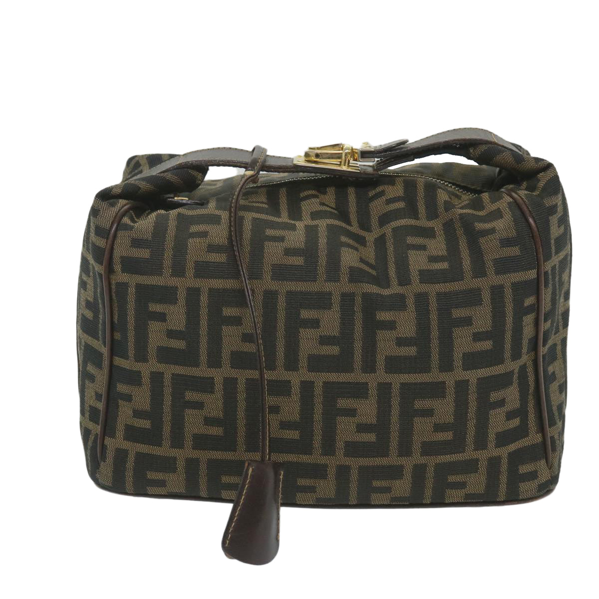FENDI Zucca Canvas Vanity Cosmetic Pouch Black Brown Auth 59689 - 0
