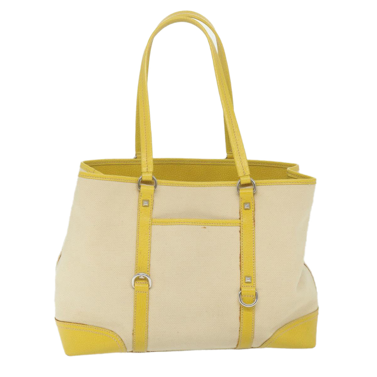 PRADA Tote Bag Canvas Beige Yellow Auth 59691