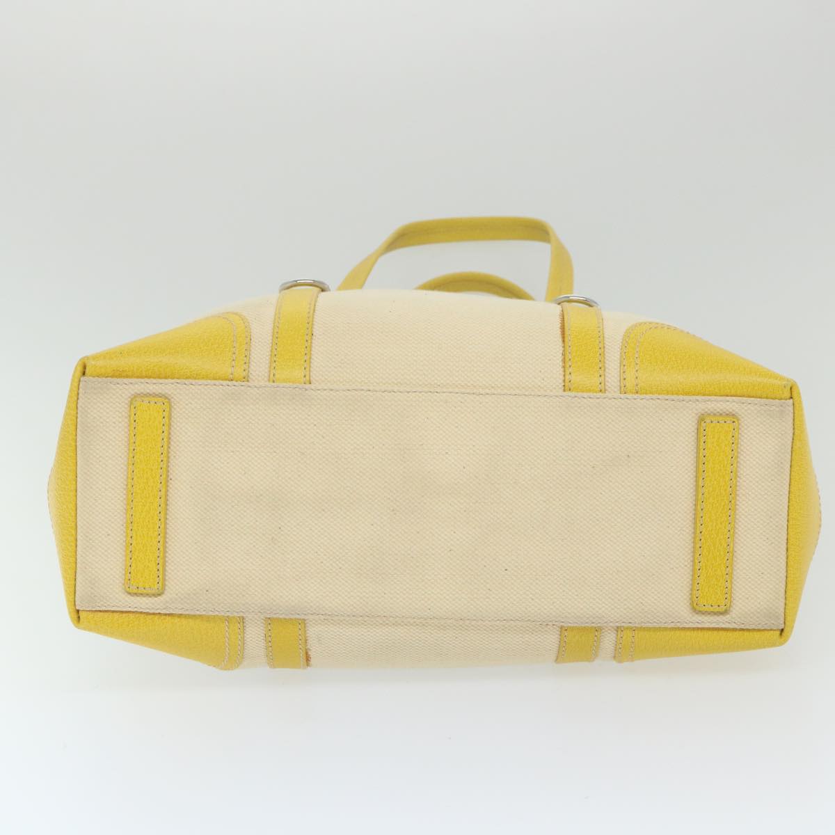 PRADA Tote Bag Canvas Beige Yellow Auth 59691