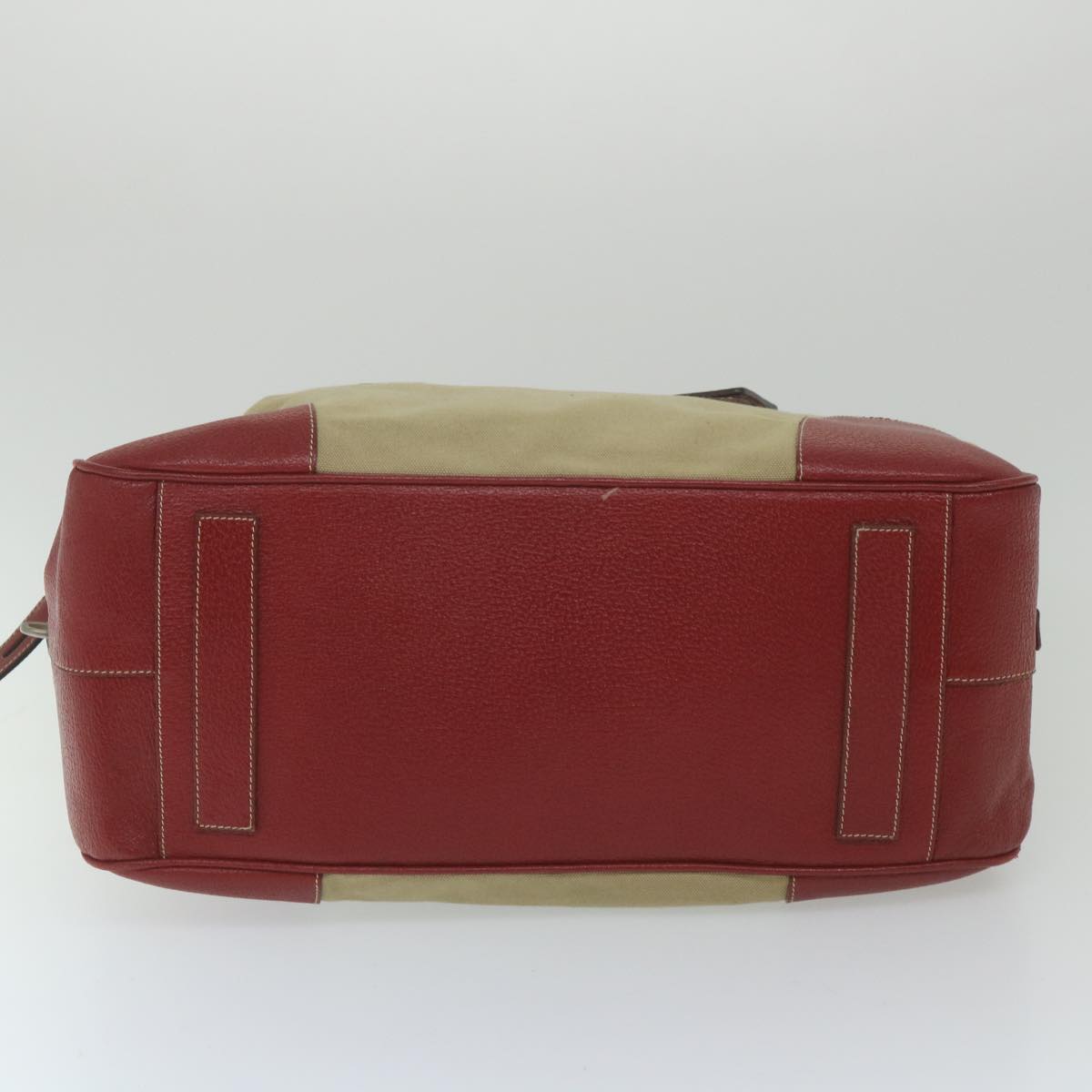 PRADA Tote Bag Canvas Red Beige Auth 59695