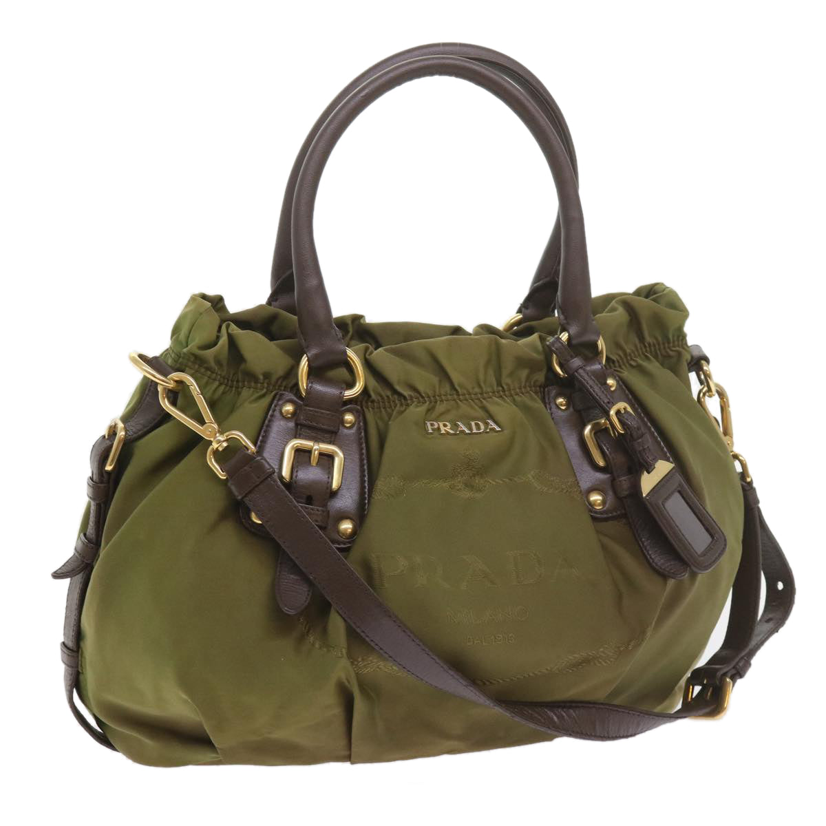 PRADA Hand Bag Nylon 2way Khaki Auth 59703