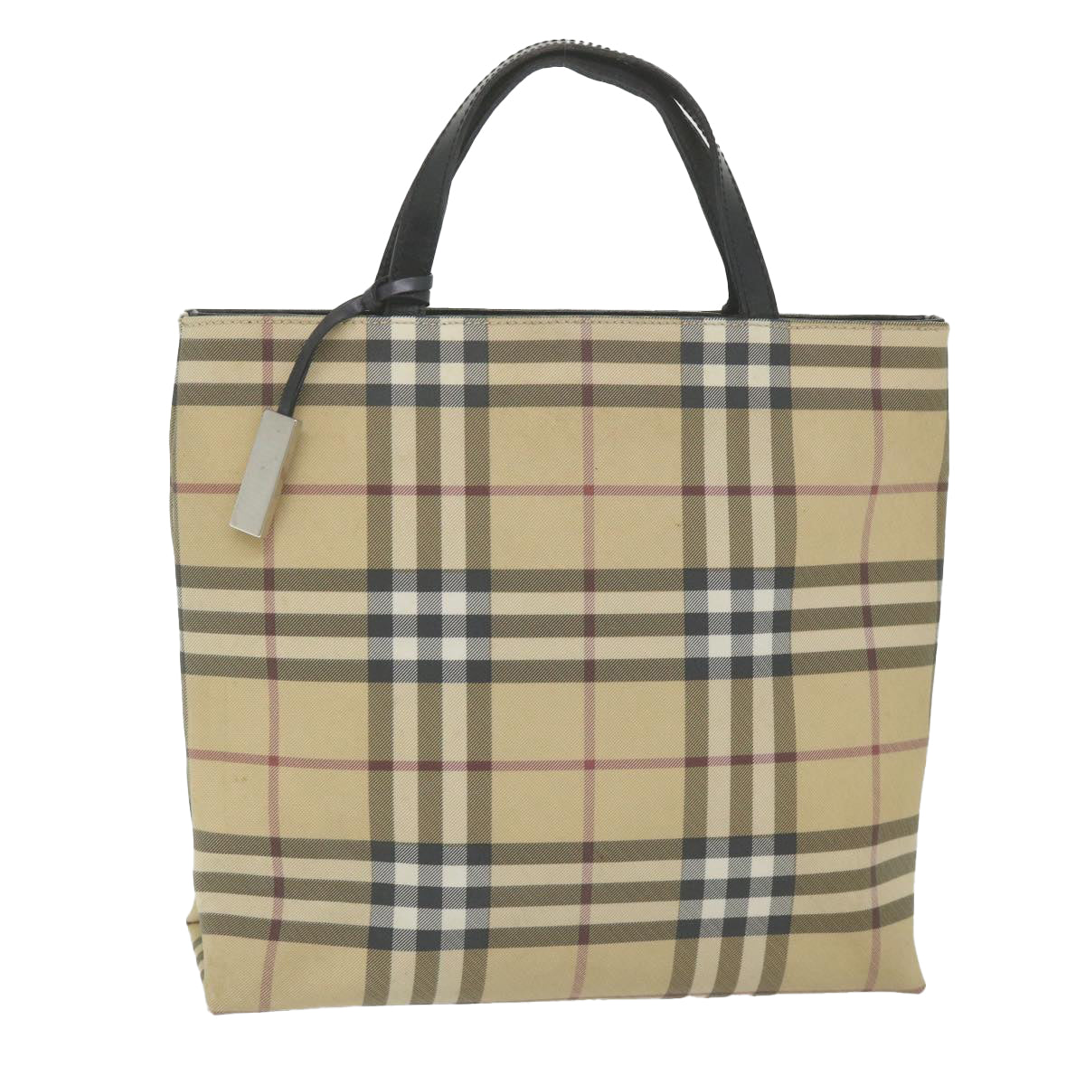 BURBERRY Nova Check Hand Bag PVC Leather Beige Auth 59706