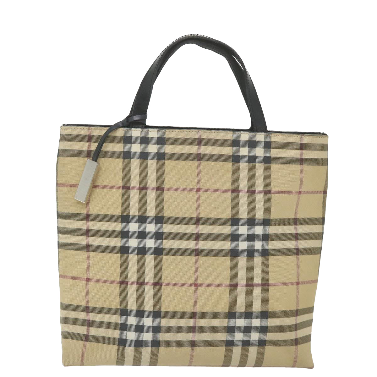 BURBERRY Nova Check Hand Bag PVC Leather Beige Auth 59706