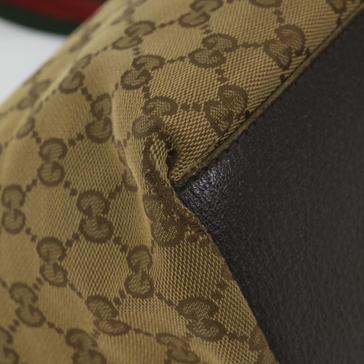 GUCCI GG Canvas Web Sherry Line Tote Bag Beige Red Green 131230 Auth 59707