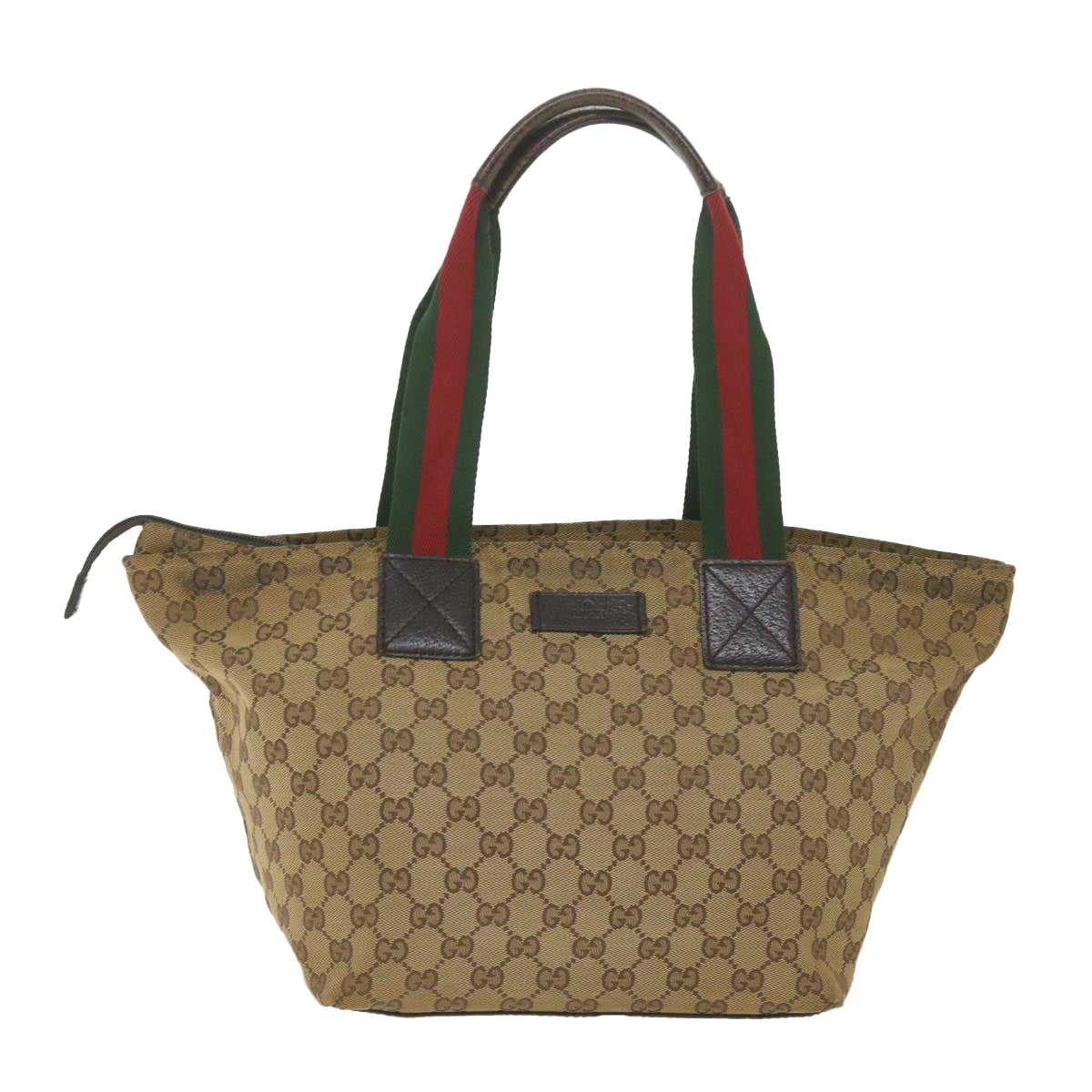 GUCCI GG Canvas Web Sherry Line Tote Bag Beige Red Green 131230 Auth 59707