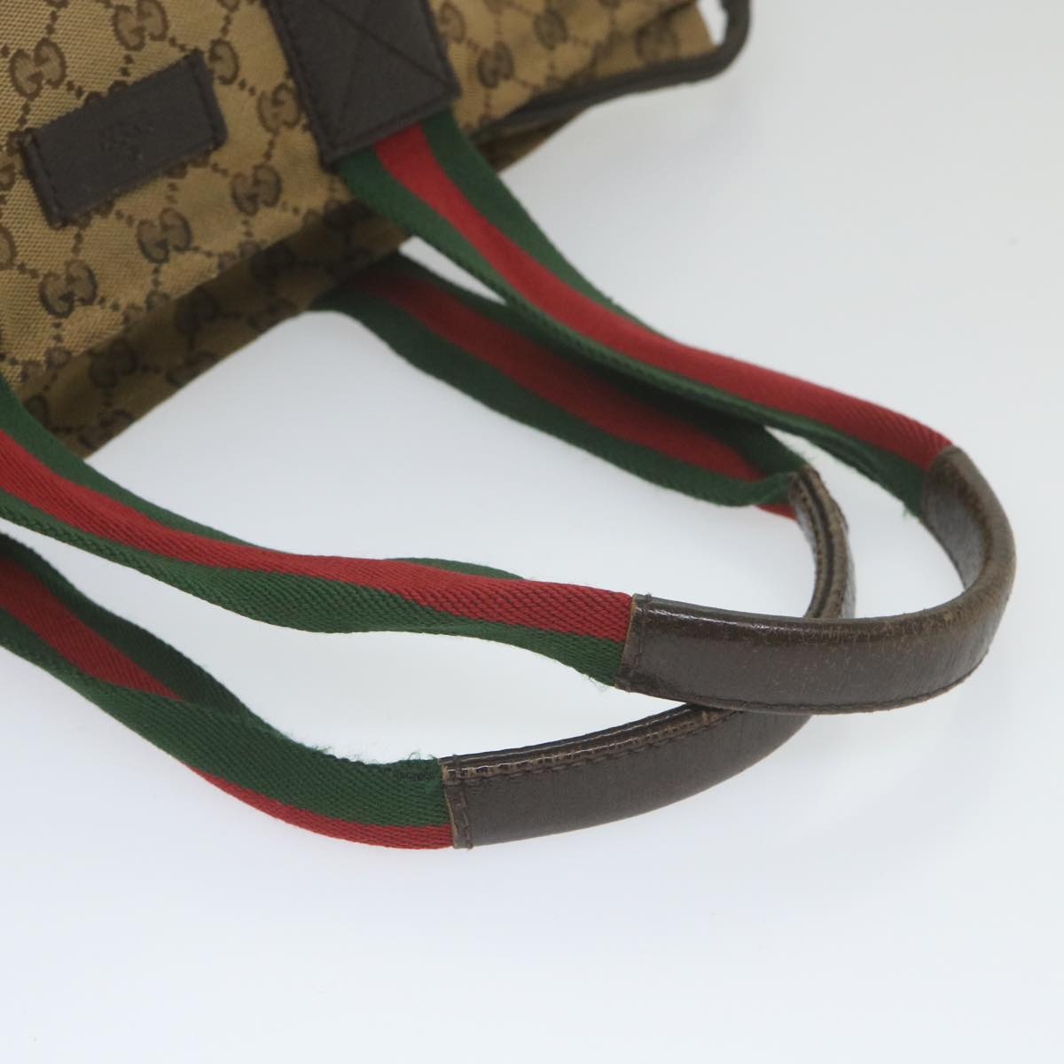 GUCCI GG Canvas Web Sherry Line Tote Bag Beige Red Green 131230 Auth 59707