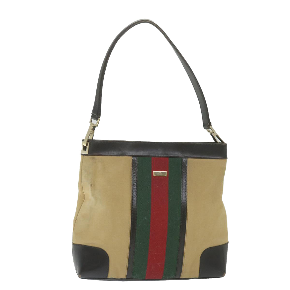 GUCCI Web Sherry Line Shoulder Bag Canvas Beige Red 001 4231 1705 Auth 59714