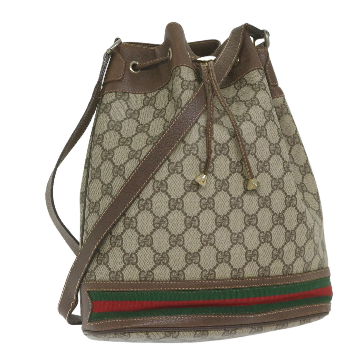 GUCCI GG Canvas Web Sherry Line Shoulder Bag PVC Beige Green Red Auth 59737