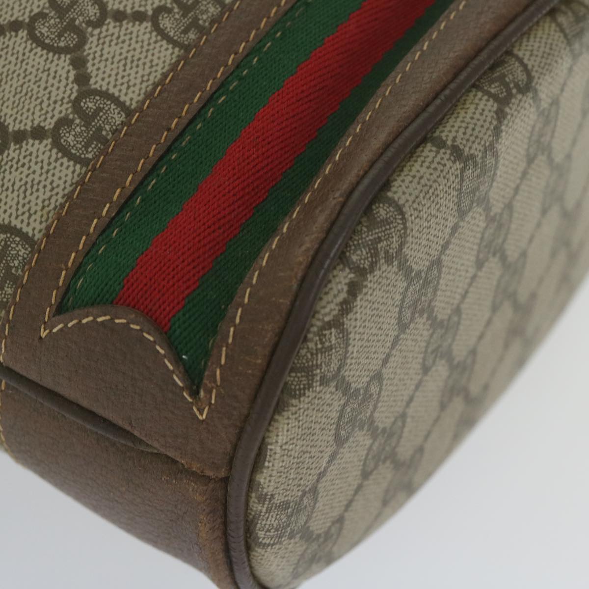 GUCCI GG Canvas Web Sherry Line Shoulder Bag PVC Beige Green Red Auth 59737