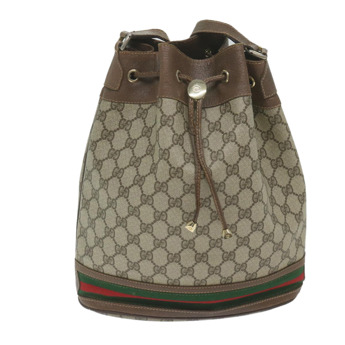 GUCCI GG Canvas Web Sherry Line Shoulder Bag PVC Beige Green Red Auth 59737