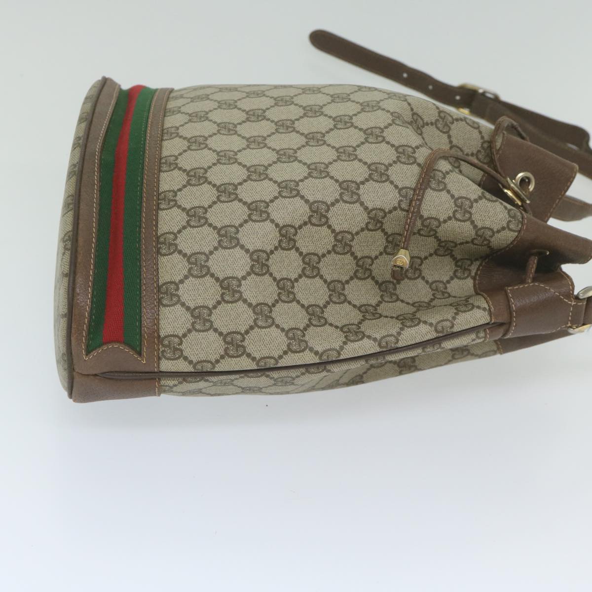 GUCCI GG Canvas Web Sherry Line Shoulder Bag PVC Beige Green Red Auth 59737