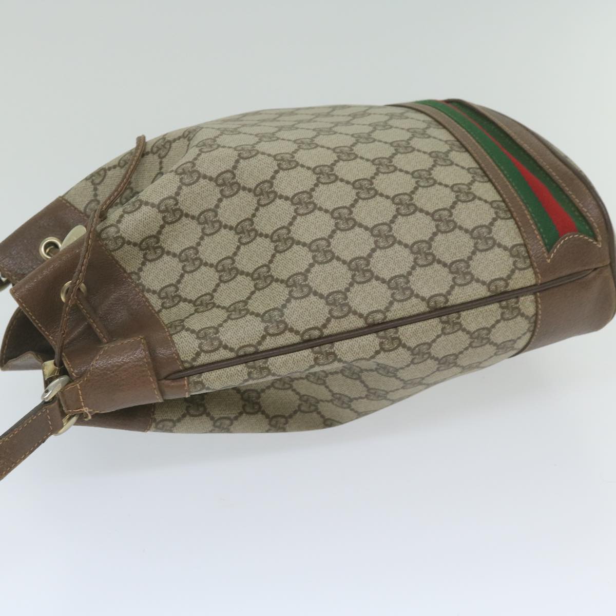 GUCCI GG Canvas Web Sherry Line Shoulder Bag PVC Beige Green Red Auth 59737