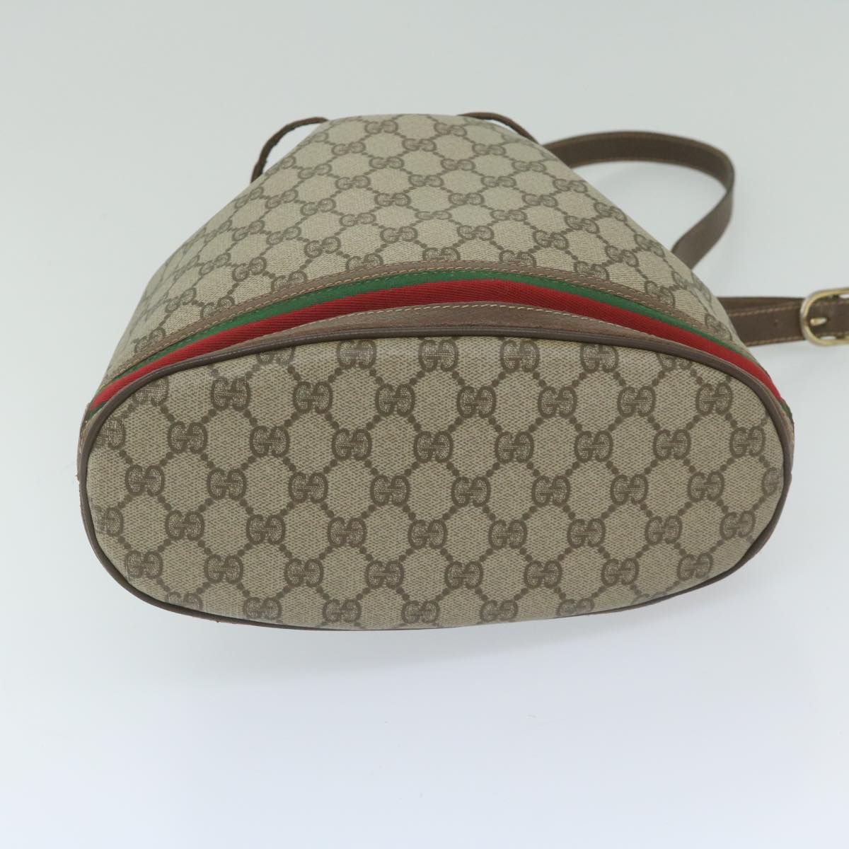 GUCCI GG Canvas Web Sherry Line Shoulder Bag PVC Beige Green Red Auth 59737