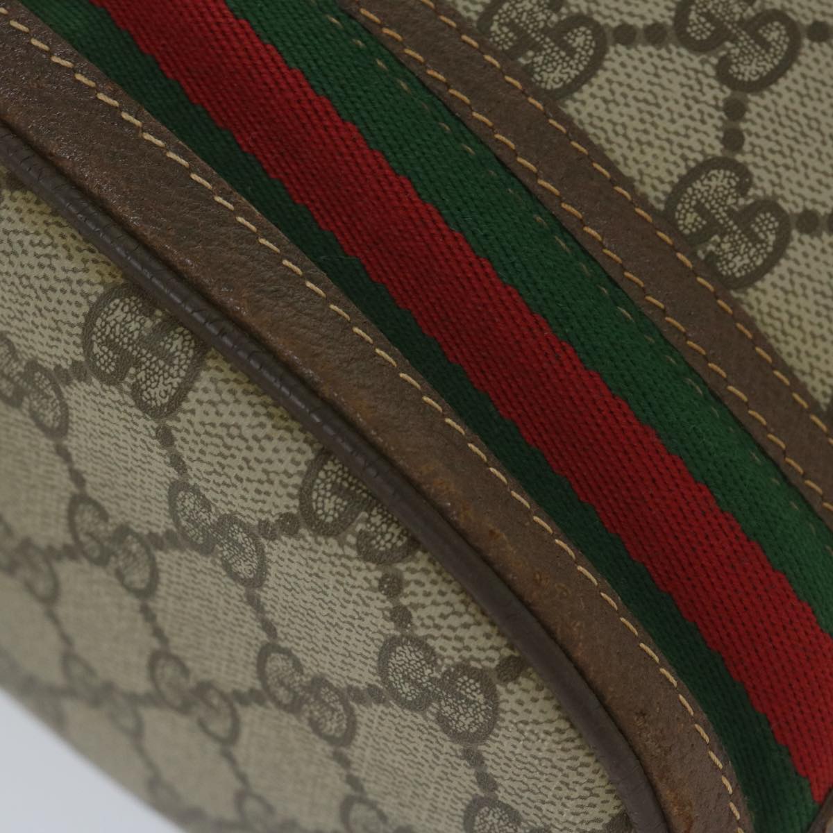 GUCCI GG Canvas Web Sherry Line Shoulder Bag PVC Beige Green Red Auth 59737