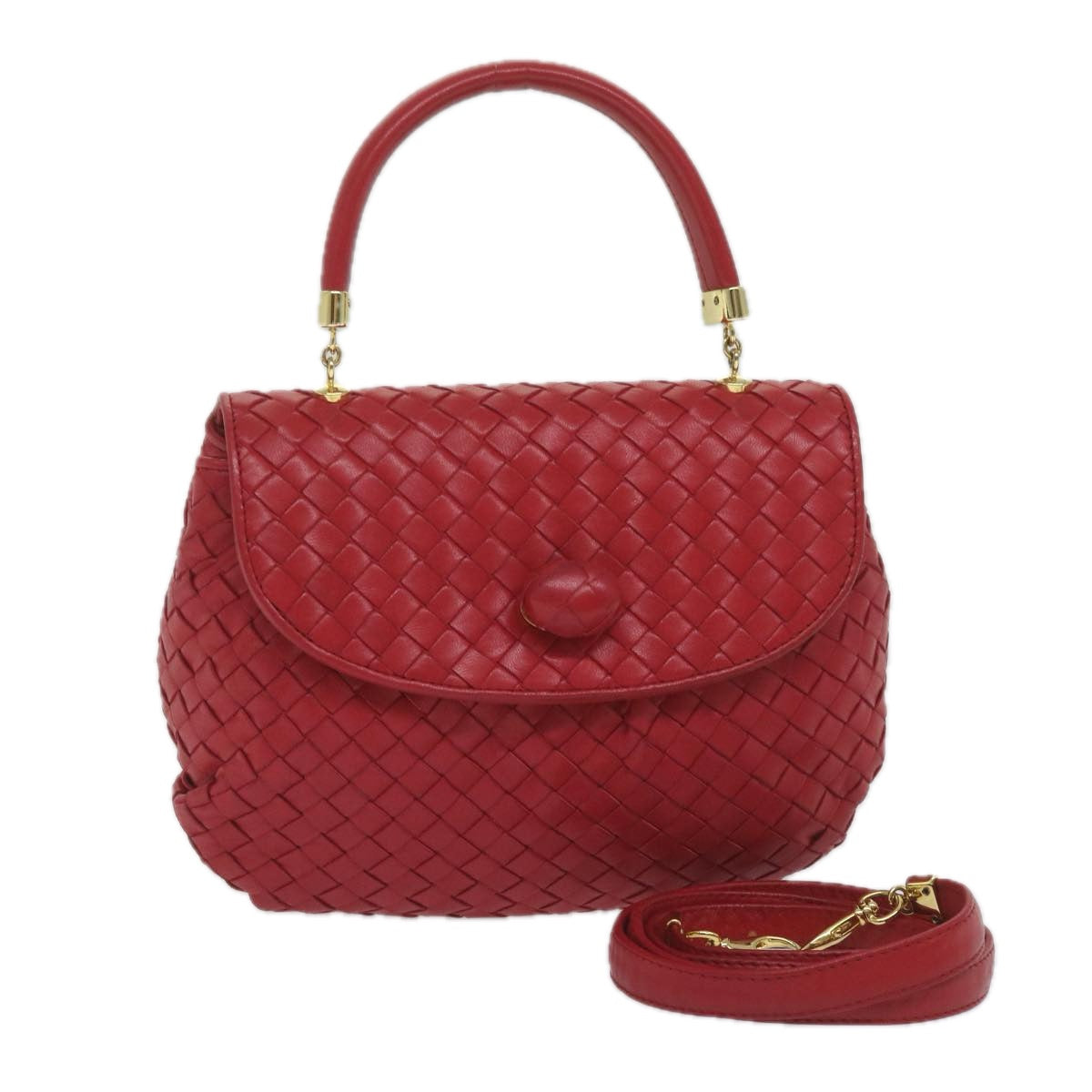 BOTTEGAVENETA INTRECCIATO Hand Bag Leather 2way Red Auth 59741