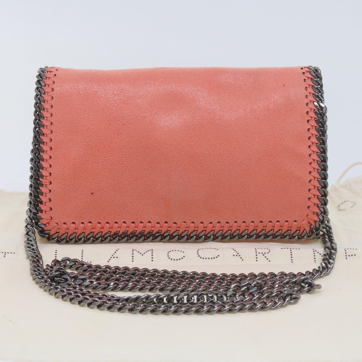 Stella MacCartney Quilted Chain Falabella Shoulder Bag Suede Orange Auth 59748