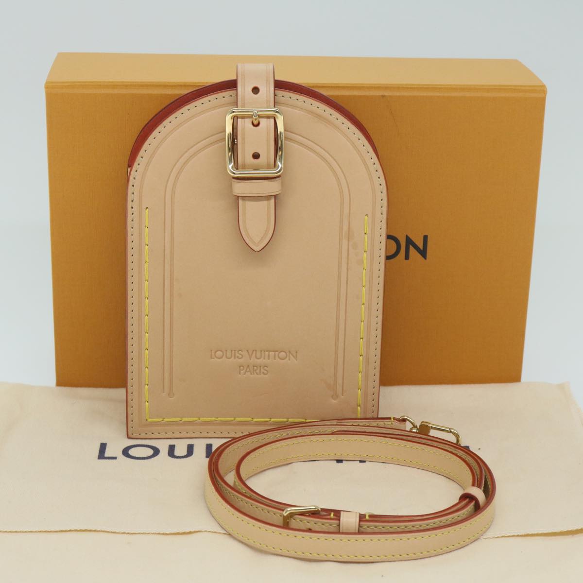LOUIS VUITTON Name Tag XL Clutch Shoulder Bag Leather Beige M82225 Auth 59785S