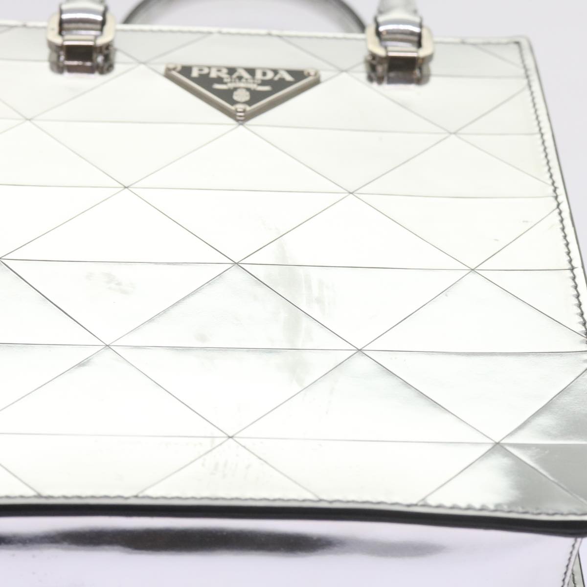 PRADA Hand Bag Metallic leather Silver Auth 59813S