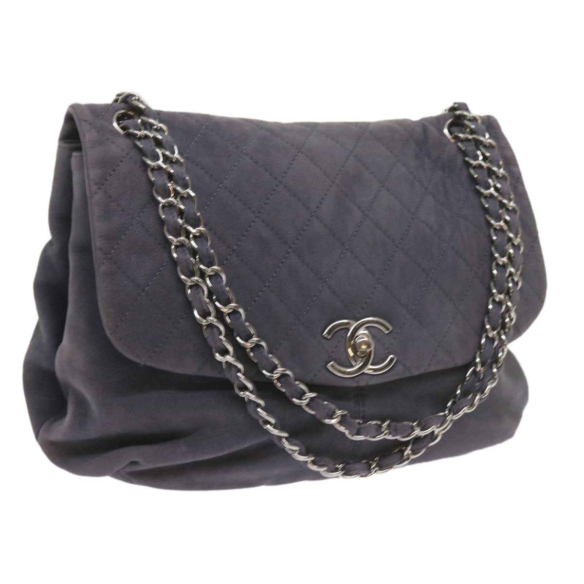 CHANEL Matelasse Chain Shoulder Bag Leather Navy CC Auth 59867A